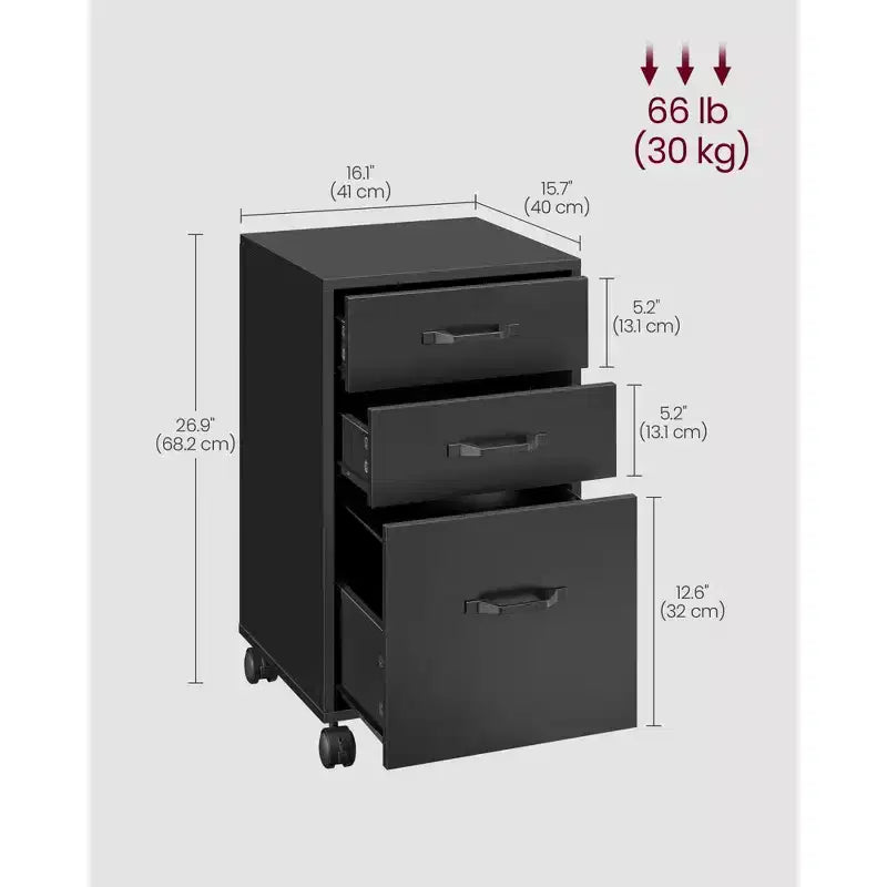 Meuble de classement mobile VASAGLE, 3 tiroirs, à roulettes, pour documents A4 et format lettre, rail de suspension réglable pour dossiers suspendus