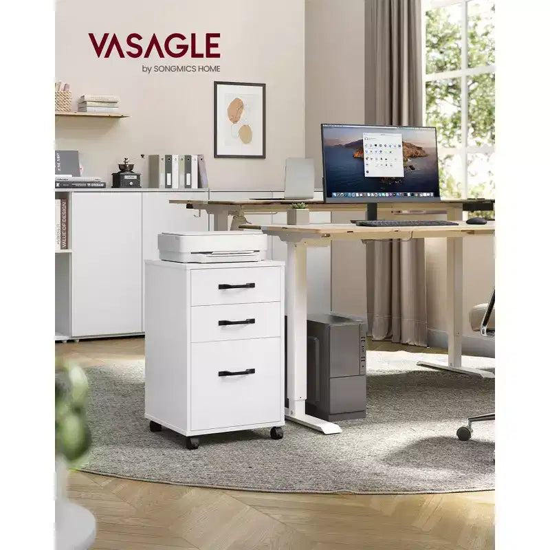 Meuble de classement mobile VASAGLE, 3 tiroirs, à roulettes, pour documents A4 et format lettre, rail de suspension réglable pour dossiers suspendus