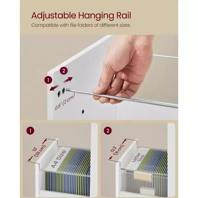 Meuble de classement mobile VASAGLE, 3 tiroirs, à roulettes, pour documents A4 et format lettre, rail de suspension réglable pour dossiers suspendus