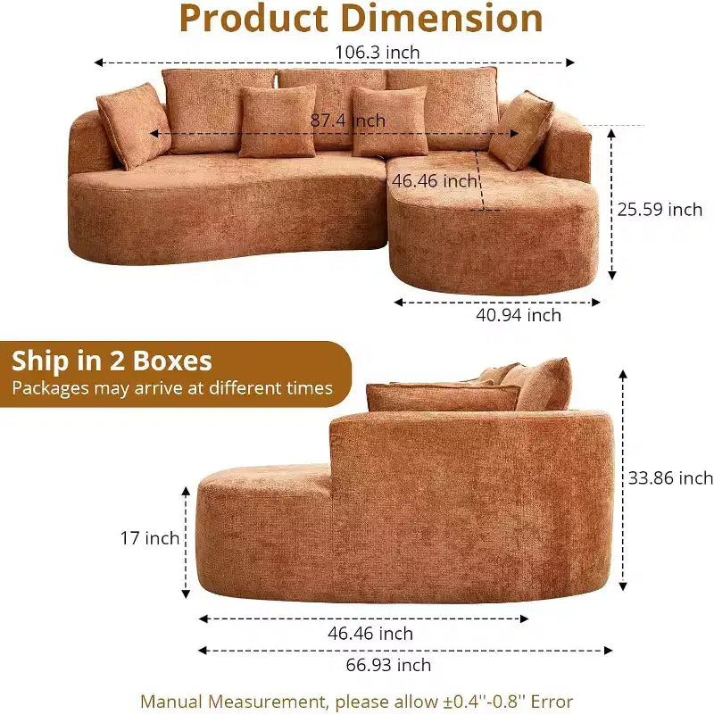Canapé sectionnel modulaire incurvé de 269 cm avec méridienne et fonction couchage, en tissu chenille, aucun assemblage requis pour salon/appartement/chambre à coucher