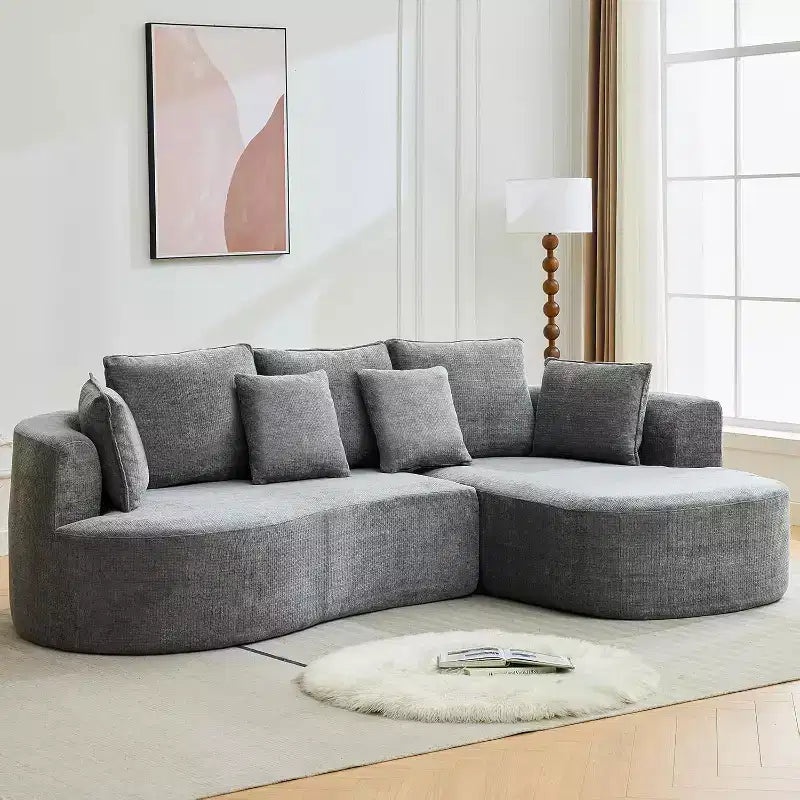 Canapé sectionnel modulaire incurvé de 269 cm avec méridienne et fonction couchage, en tissu chenille, aucun assemblage requis pour salon/appartement/chambre à coucher