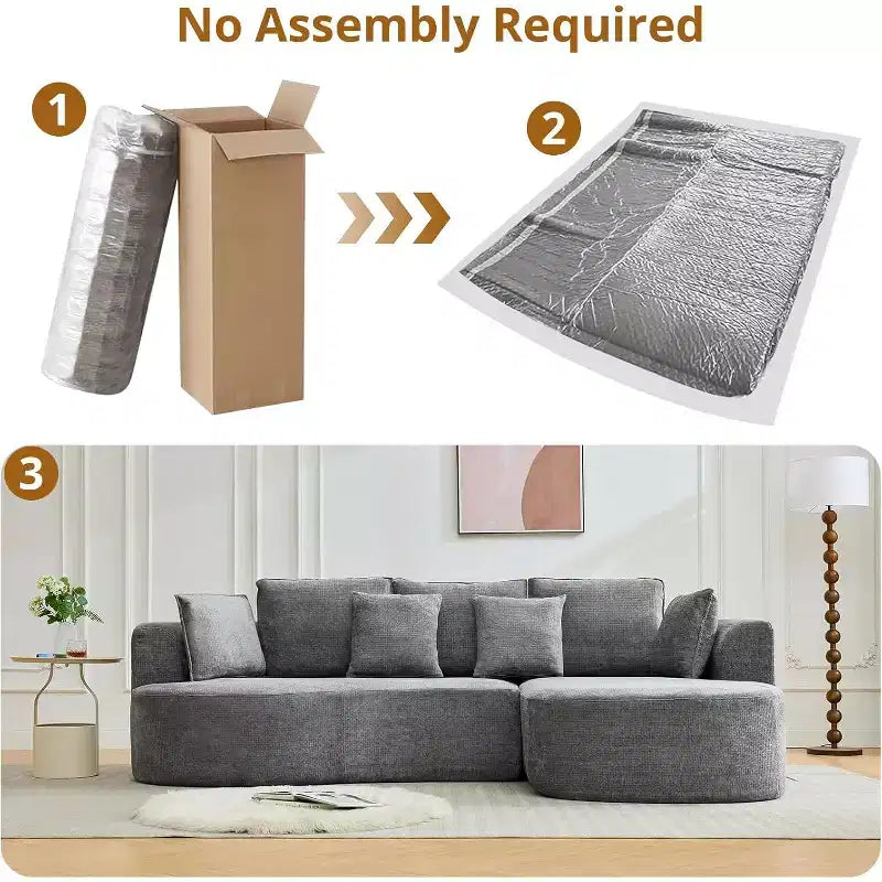Canapé sectionnel modulaire incurvé de 269 cm avec méridienne et fonction couchage, en tissu chenille, aucun assemblage requis pour salon/appartement/chambre à coucher