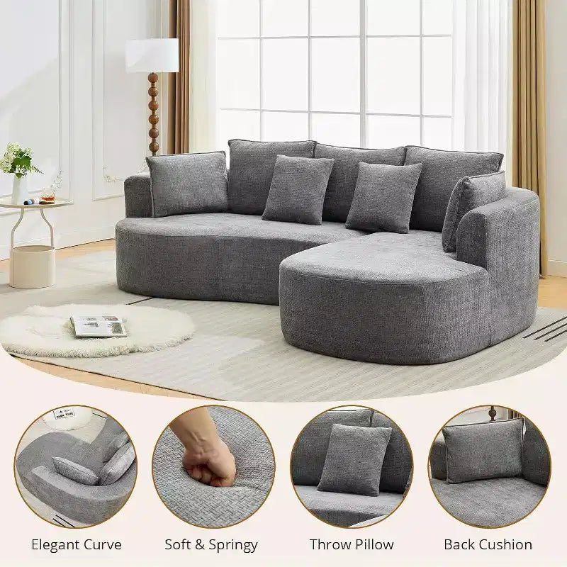 Canapé sectionnel modulaire incurvé de 269 cm avec méridienne et fonction couchage, en tissu chenille, aucun assemblage requis pour salon/appartement/chambre à coucher
