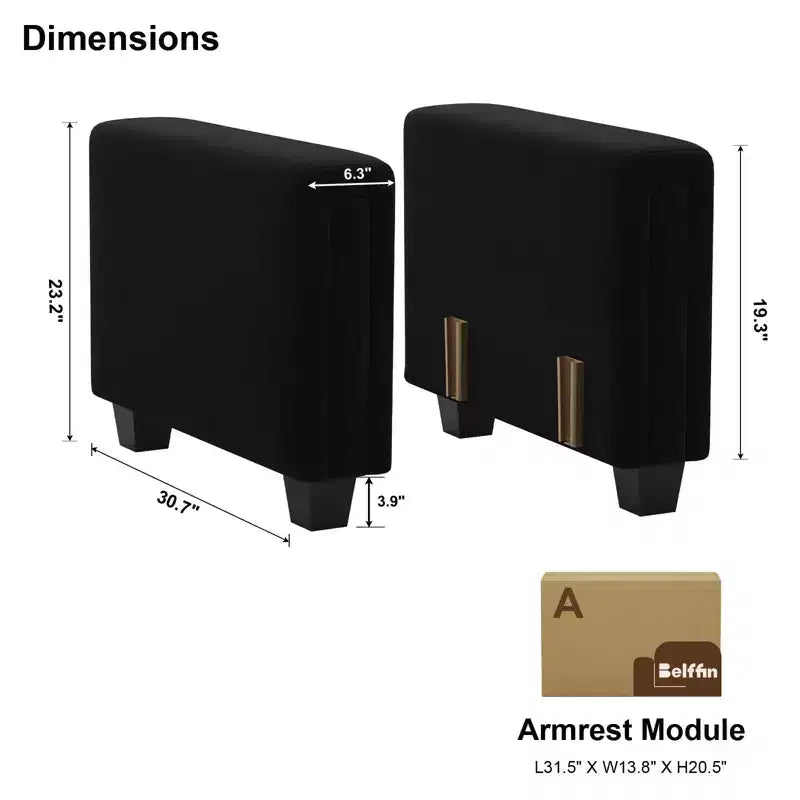 Paire d'accoudoirs touffetés en velours modulaires Belffin
