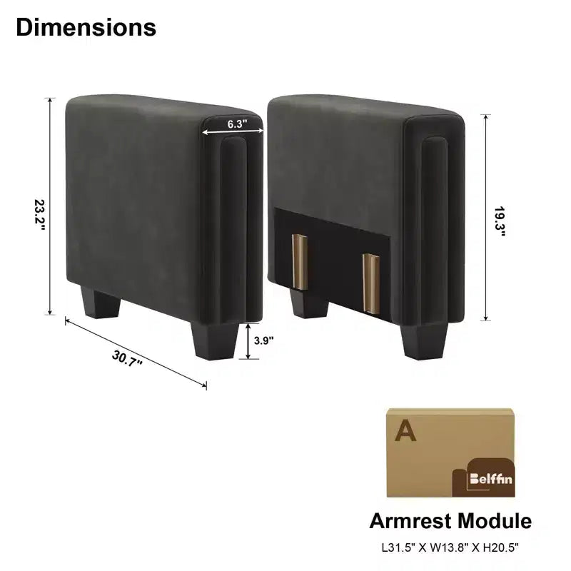 Paire d'accoudoirs touffetés en velours modulaires Belffin