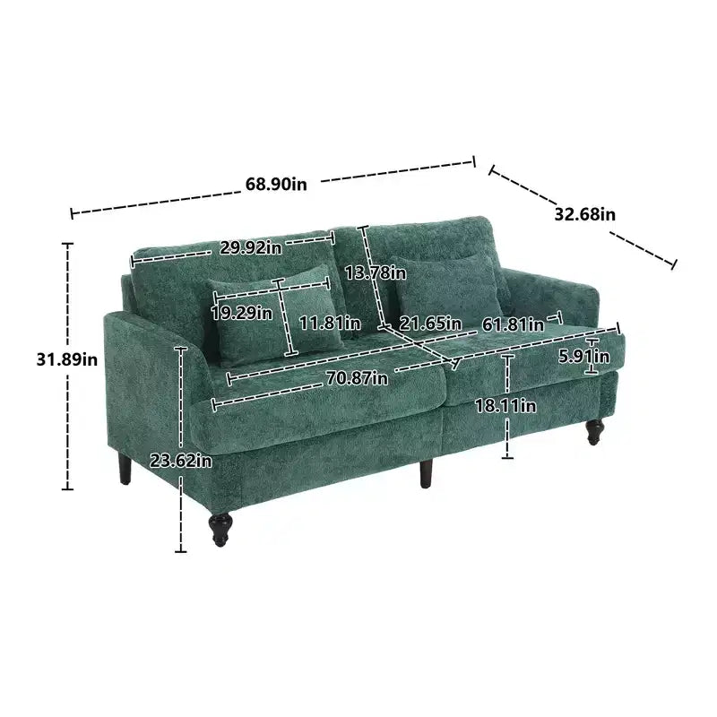 Canapé deux places en tissu chenille vintage du milieu du siècle, canapé rembourré deux places pour salon, canapé avec pieds en bois marron pour chambre à coucher