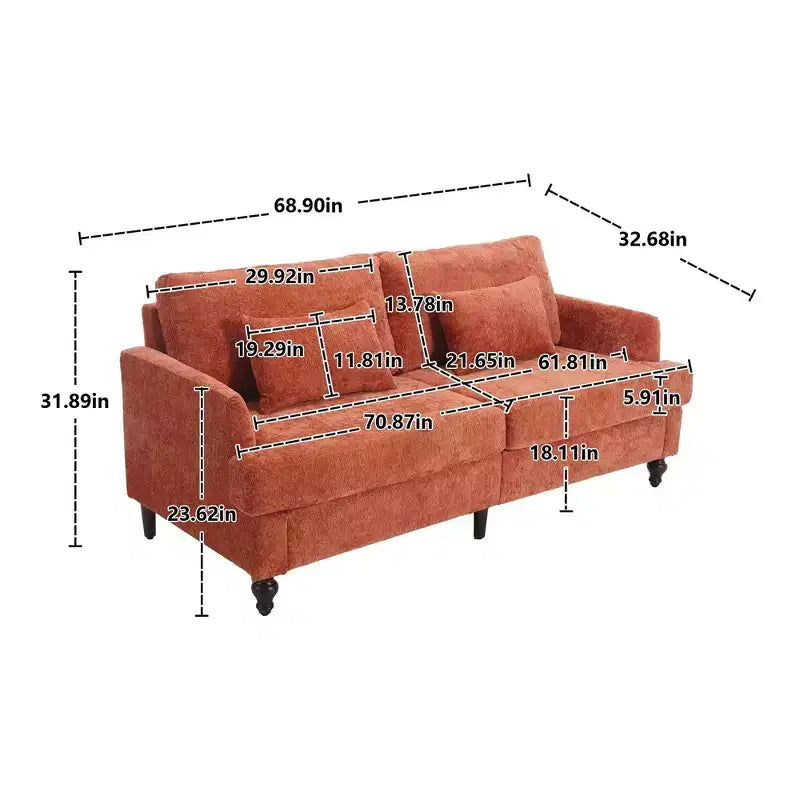 Canapé deux places en tissu chenille vintage du milieu du siècle, canapé rembourré deux places pour salon, canapé avec pieds en bois marron pour chambre à coucher