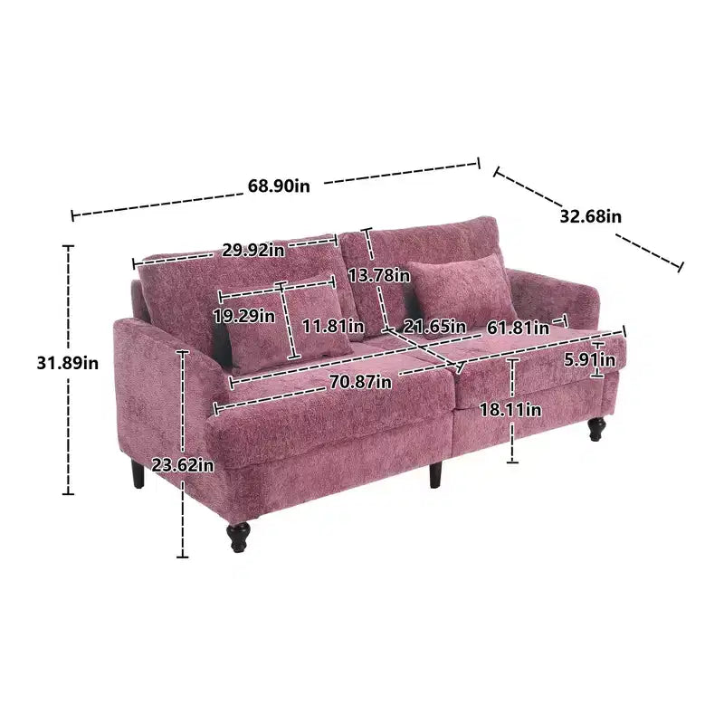 Canapé deux places en tissu chenille vintage du milieu du siècle, canapé rembourré deux places pour salon, canapé avec pieds en bois marron pour chambre à coucher