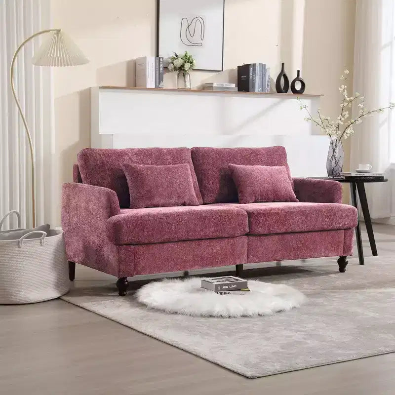 Canapé deux places en tissu chenille vintage du milieu du siècle, canapé rembourré deux places pour salon, canapé avec pieds en bois marron pour chambre à coucher