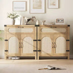 Garvee – Buffets bas de salle à manger en rotin avec rangement, armoire de rangement de cuisine de style campagnard avec tiroir pour salle à manger, salon, couloir