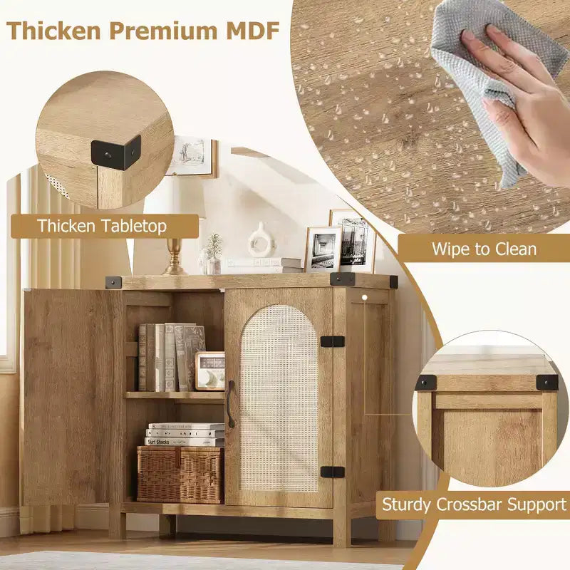 Garvee – Buffets bas de salle à manger en rotin avec rangement, armoire de rangement de cuisine de style campagnard avec tiroir pour salle à manger, salon, couloir