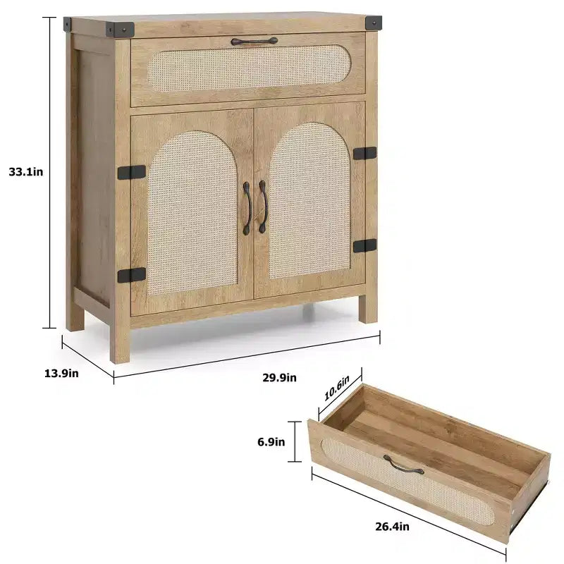 Garvee – Buffets bas de salle à manger en rotin avec rangement, armoire de rangement de cuisine de style campagnard avec tiroir pour salle à manger, salon, couloir