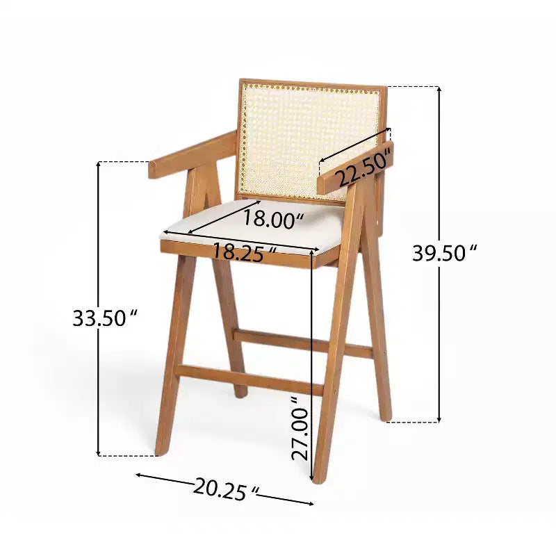 Christopher Knight Home Kelsey Tabourets de bar rembourrés minimalistes modernes en bois d'hévéa et rotin (Lot de 2)