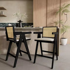 Christopher Knight Home Kelsey Tabourets de bar rembourrés minimalistes modernes en bois d'hévéa et rotin (Lot de 2)