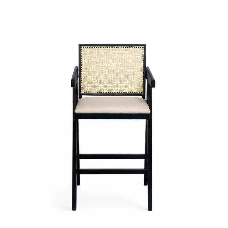 Christopher Knight Home Kelsey Tabourets de bar rembourrés minimalistes modernes en bois d'hévéa et rotin (Lot de 2)