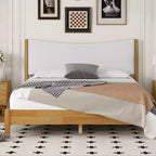 Lit moderne Queen Size GDFStudio Tracy en bois d'hévéa avec tête de lit capitonnée en velours Teddy
