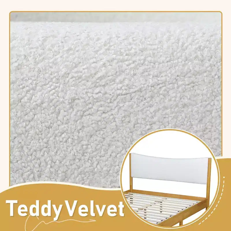 Lit moderne Queen Size GDFStudio Tracy en bois d'hévéa avec tête de lit capitonnée en velours Teddy
