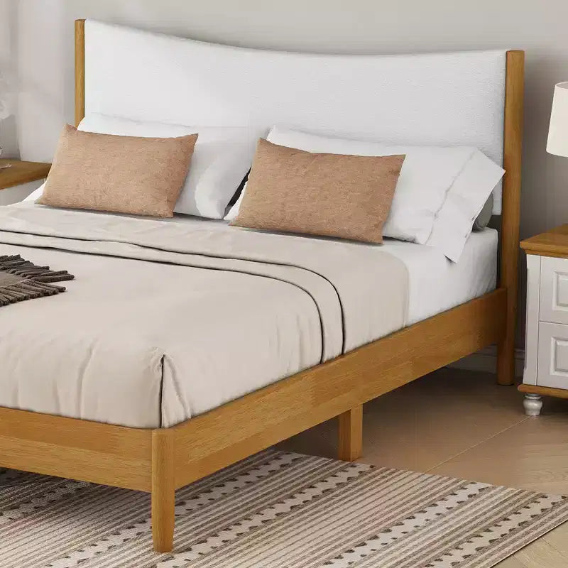 Lit moderne Queen Size GDFStudio Tracy en bois d'hévéa avec tête de lit capitonnée en velours Teddy