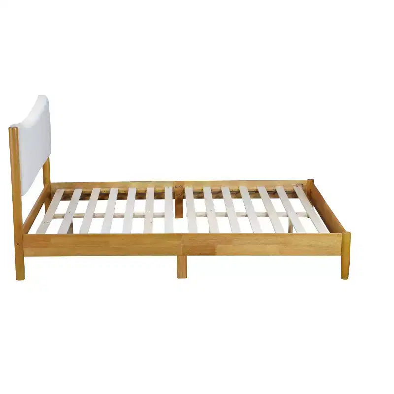Lit moderne Queen Size GDFStudio Tracy en bois d'hévéa avec tête de lit capitonnée en velours Teddy