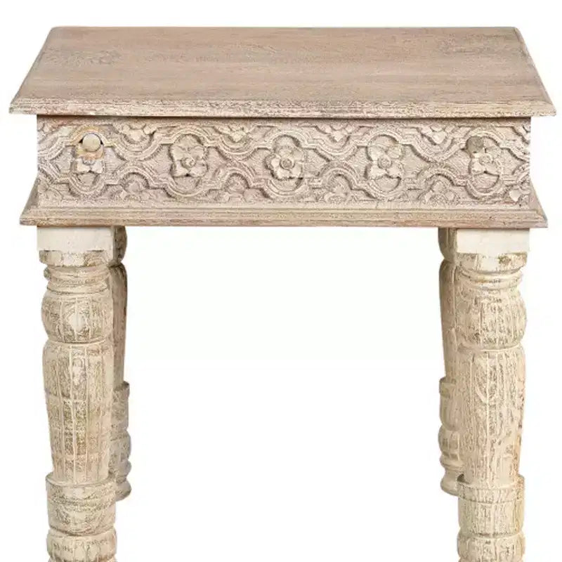 Table d'appoint carrée en bois massif vieilli naturel HomeRoots 24