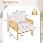 Costway Fauteuil d'appoint moderne du milieu du siècle, fauteuil de salon avec accoudoirs en rotin, cadre en bois, marron/naturel