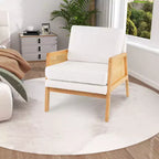 Costway Fauteuil d'appoint moderne du milieu du siècle, fauteuil de salon avec accoudoirs en rotin, cadre en bois, marron/naturel
