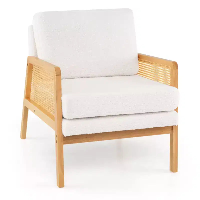 Costway Fauteuil d'appoint moderne du milieu du siècle, fauteuil de salon avec accoudoirs en rotin, cadre en bois, marron/naturel