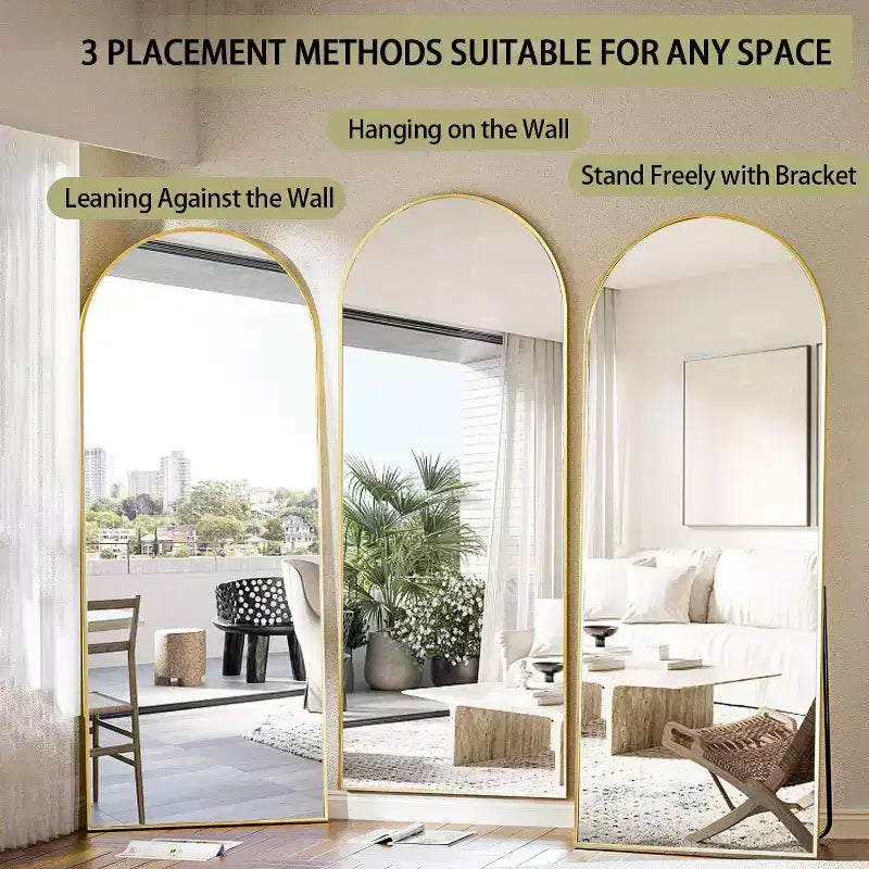 Miroir pleine longueur 71x26, Miroirs muraux à suspendre ou à poser, Miroir de corps entier à dessus arqué avec support pour chambre, dressing