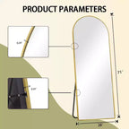 Miroir pleine longueur 71x26, Miroirs muraux à suspendre ou à poser, Miroir de corps entier à dessus arqué avec support pour chambre, dressing