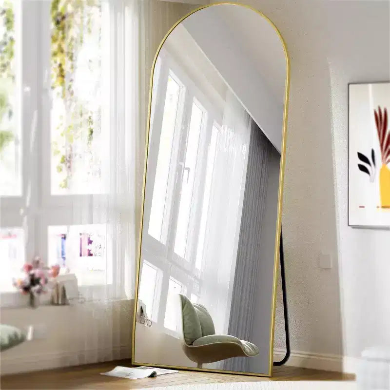 Miroir pleine longueur 71x26, Miroirs muraux à suspendre ou à poser, Miroir de corps entier à dessus arqué avec support pour chambre, dressing