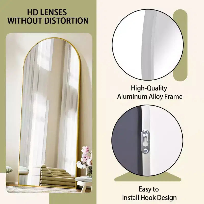 Miroir pleine longueur 71x26, Miroirs muraux à suspendre ou à poser, Miroir de corps entier à dessus arqué avec support pour chambre, dressing