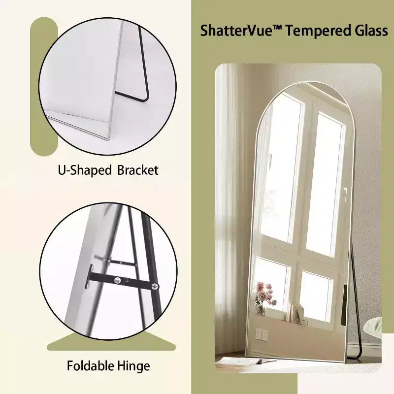 Miroir pleine longueur 71x26, Miroirs muraux à suspendre ou à poser, Miroir de corps entier à dessus arqué avec support pour chambre, dressing