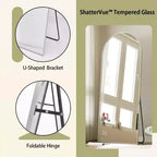 Miroir pleine longueur 71x26, Miroirs muraux à suspendre ou à poser, Miroir de corps entier à dessus arqué avec support pour chambre, dressing