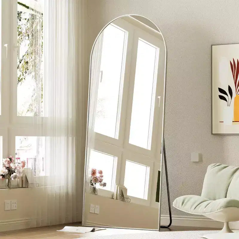 Miroir pleine longueur 71x26, Miroirs muraux à suspendre ou à poser, Miroir de corps entier à dessus arqué avec support pour chambre, dressing