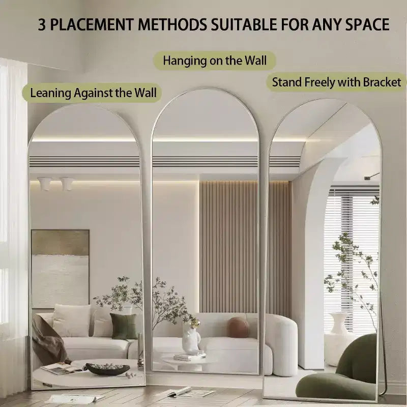 Miroir pleine longueur 71x26, Miroirs muraux à suspendre ou à poser, Miroir de corps entier à dessus arqué avec support pour chambre, dressing