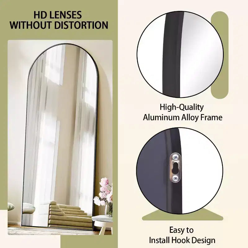 Miroir pleine longueur 71x26, Miroirs muraux à suspendre ou à poser, Miroir de corps entier à dessus arqué avec support pour chambre, dressing