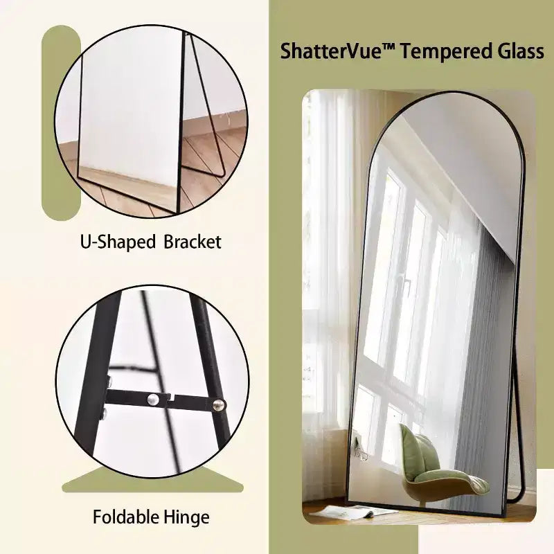 Miroir pleine longueur 71x26, Miroirs muraux à suspendre ou à poser, Miroir de corps entier à dessus arqué avec support pour chambre, dressing