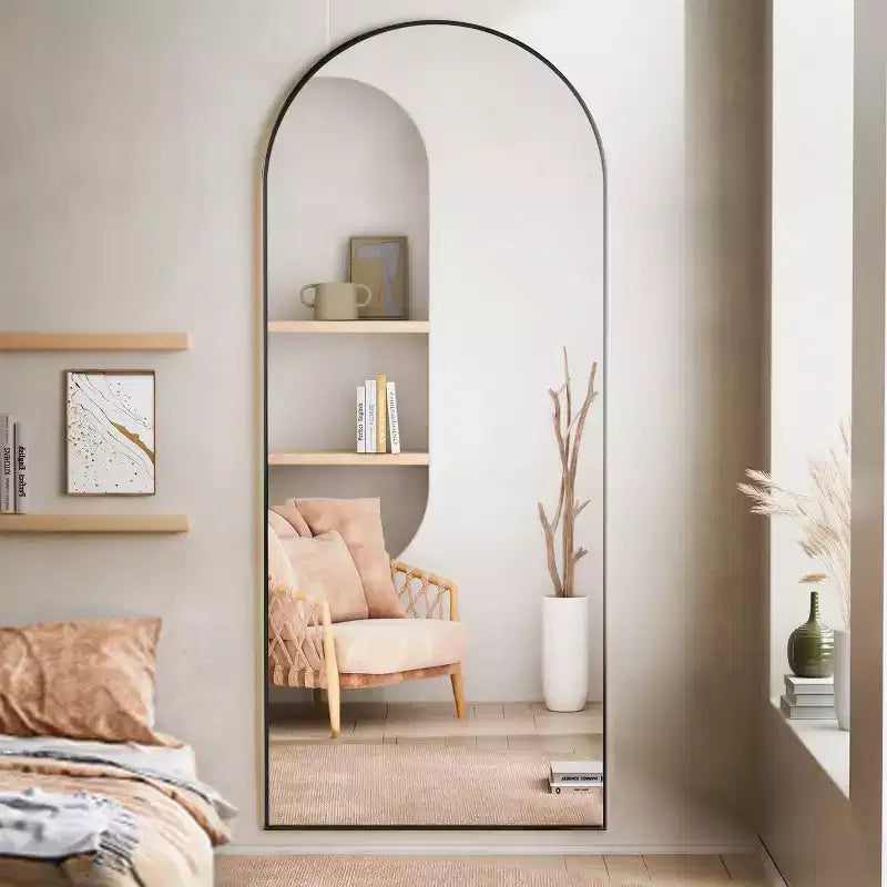 Miroir pleine longueur 71x26, Miroirs muraux à suspendre ou à poser, Miroir de corps entier à dessus arqué avec support pour chambre, dressing