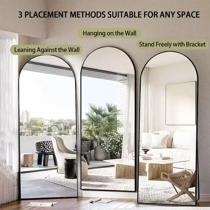 Miroir pleine longueur 71x26, Miroirs muraux à suspendre ou à poser, Miroir de corps entier à dessus arqué avec support pour chambre, dressing