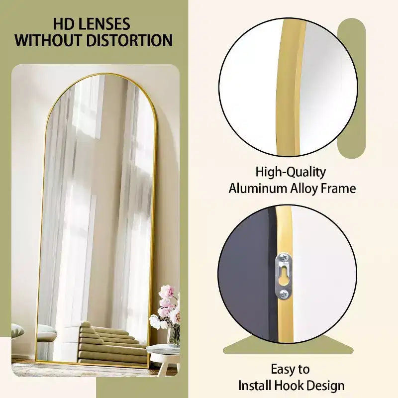 Miroir pleine longueur 71x26, Miroirs muraux à suspendre ou à poser, Miroir de corps entier à dessus arqué avec support pour chambre, dressing
