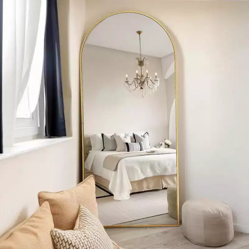Miroir pleine longueur 71x26, Miroirs muraux à suspendre ou à poser, Miroir de corps entier à dessus arqué avec support pour chambre, dressing