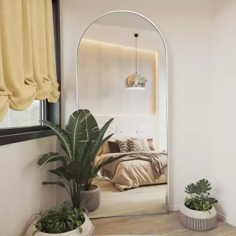 Miroir pleine longueur 71x26, Miroirs muraux à suspendre ou à poser, Miroir de corps entier à dessus arqué avec support pour chambre, dressing