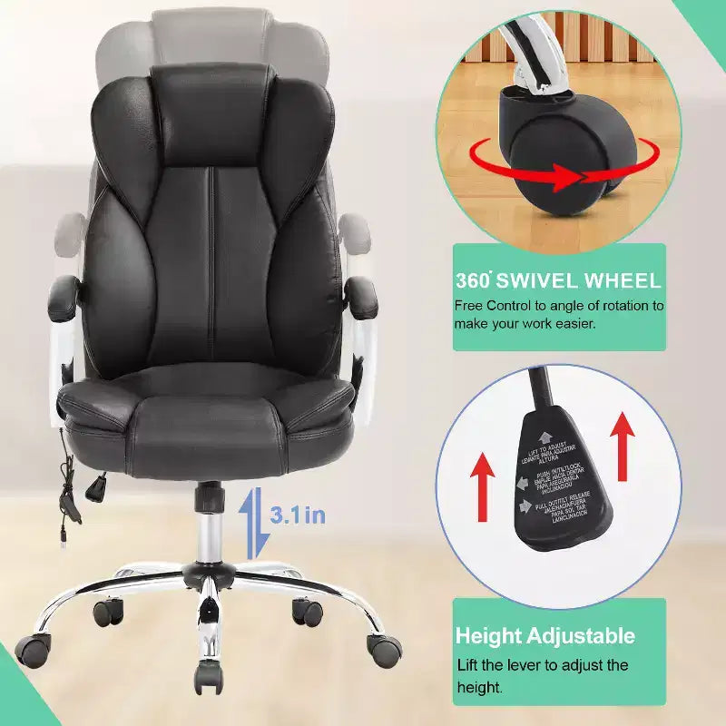 Chaise de Bureau BestMassage Fauteuil de Direction en Cuir PU à Dossier Haut