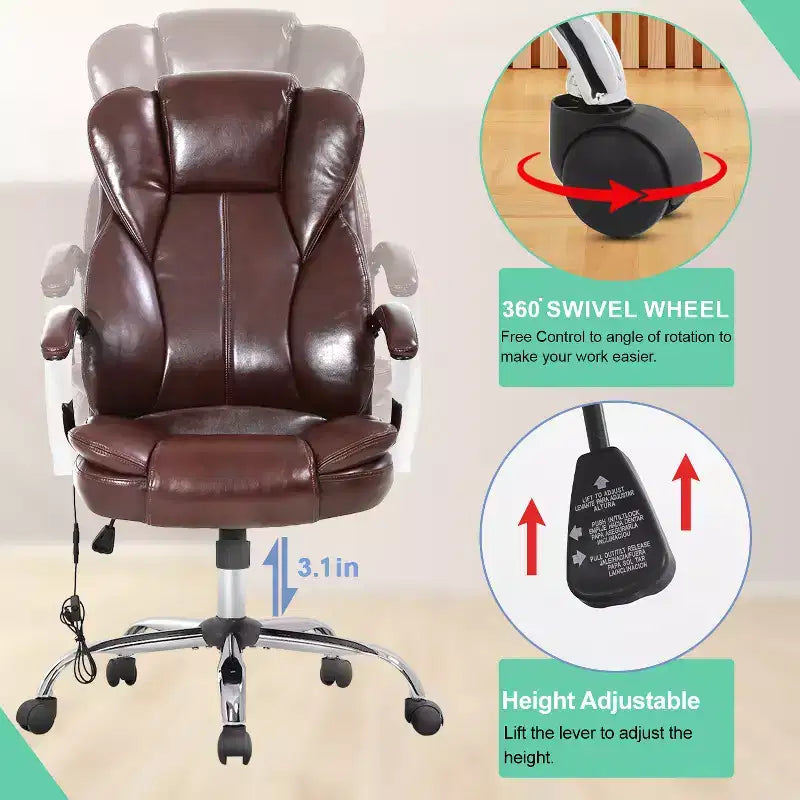 Chaise de Bureau BestMassage Fauteuil de Direction en Cuir PU à Dossier Haut