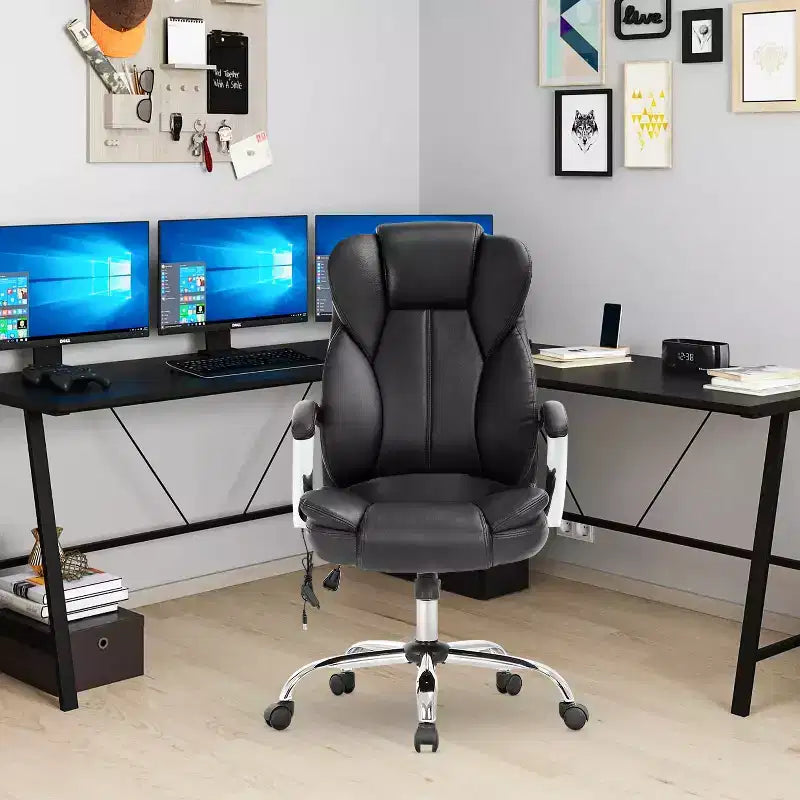 Chaise de Bureau BestMassage Fauteuil de Direction en Cuir PU à Dossier Haut