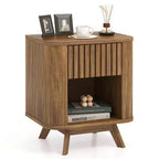 Costway 1/2 PCS Wood Nightstand with Drawer & Open Shelf Storage Home Bedside Table for Bedroom
