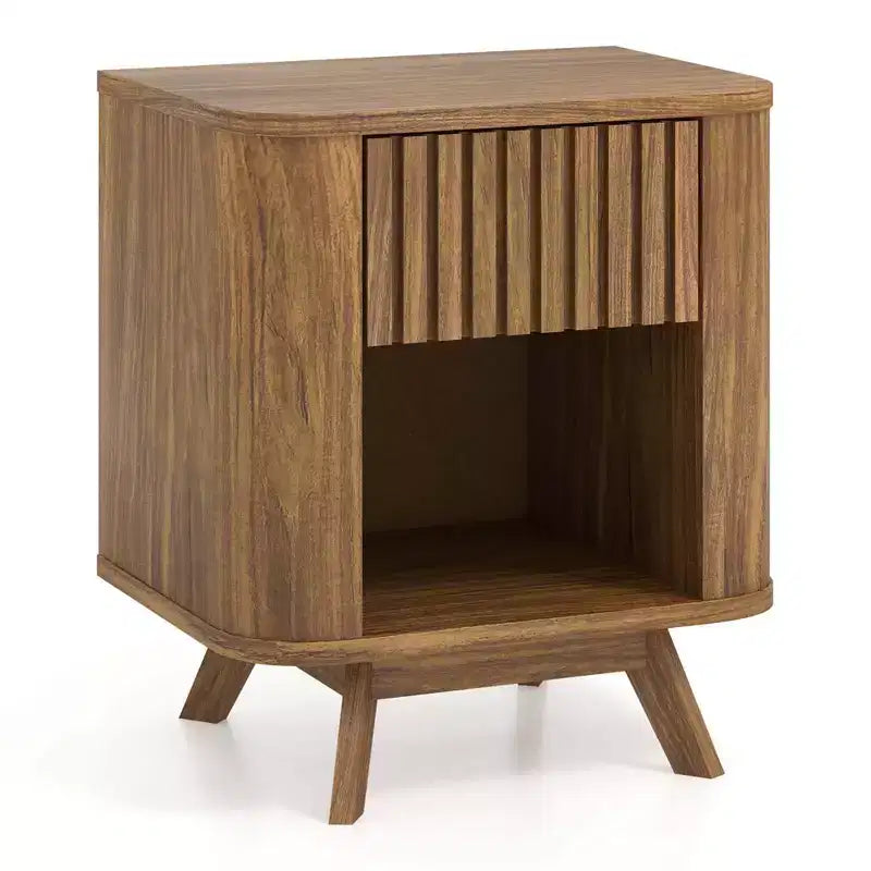 Costway Table de Chevet en Bois 1 ou 2 tiroirs avec Etagère Ouverte Meuble de Rangement pour Chambre à Coucher