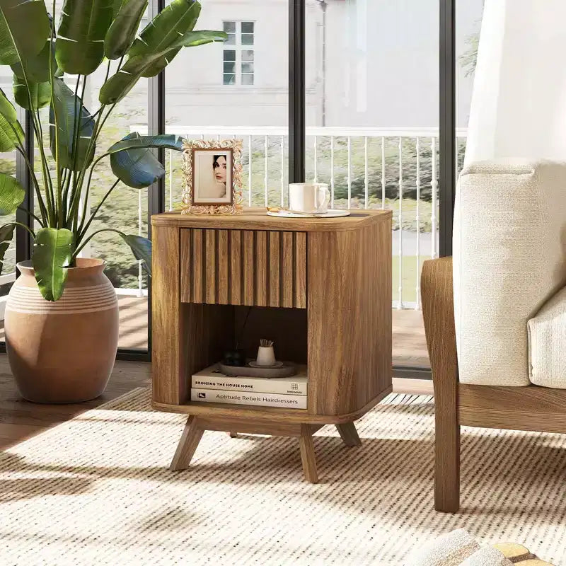 Costway Table de Chevet en Bois 1 ou 2 tiroirs avec Etagère Ouverte Meuble de Rangement pour Chambre à Coucher