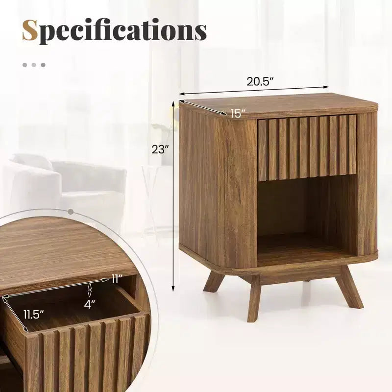 Costway Table de Chevet en Bois 1 ou 2 tiroirs avec Etagère Ouverte Meuble de Rangement pour Chambre à Coucher