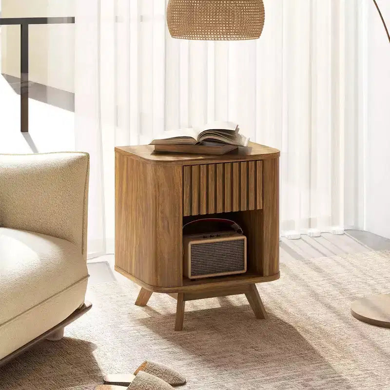 Costway Table de Chevet en Bois 1 ou 2 tiroirs avec Etagère Ouverte Meuble de Rangement pour Chambre à Coucher